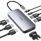 Stations d'accueil USB C Double Moniteur, Dock USB C 8 en 1 vers Dual HDMI et Displayport et VGA, 100W PD, 3USB 2.0, Docking 