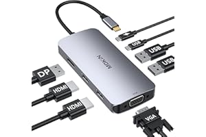 MOKIN Stations d'accueil USB C Double Moniteur, Dock USB C 8 en 1 vers Dual HDMI et Displayport et VGA, 100W PD, 3USB 2.0, Docking Station Quadruple Affichage pour Dell, HP, Lenovo, ASUS, Microsoft