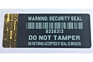 PORTRAYER PUBLISHERS SECURITY LABELS Warning Security Seal Black Tamper Evident Security Labels with Gold Hologram Strip to Short Edge X 100 Each with Unique Serial Number