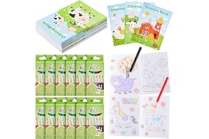 Tenare 24 Pezzi Set di Mini Libri da Colorare 12 Libricini da Disegno di Animali Fattoria con 12 Matite Colorate Assortite Libri di Pittura da Disegno Libretti Album da Colorare per Bambini Bomboniere