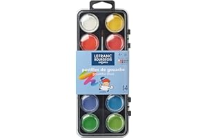 Lefranc Bourgeois - Pastilles de gouache pour enfants - Boîte de 12 x 28mm + 1 pinceau
