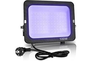 JBdusn Projecteur LED Fluorescent UV 100W, Lampes à Lumière Noire IP66 étanches, Luminaire UV Puissant 395-400nm avec prise, lumiere soiree pour fête d'Halloween et aquarium,Body Painting