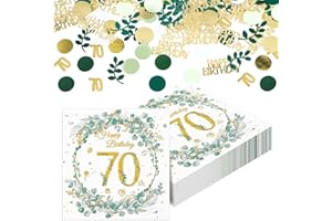Yamitora 40 Stück Servietten für 70. Geburtstag - Eukalyptus Motiv Papierservietten mit Konfetti Tischdeko Party Deco für Mann und Frau