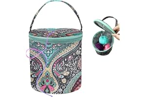 SwirlColor bolsa crochet, bolsas portátiles de almacenamiento de hilos impresos de pequeño tamaño, ganchillo con cremallera, acabado para agujas de lana de hilo, con regla (Verde)