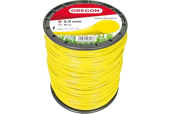 Fil de débroussailleuse Oregon Jaune Rond 4mm, Coupe herbes hautes, mauvaises herbes, végétation dense, Fil nylon haute résistance, compatible avec modèles standards, 4.0mm x 95m (69-388-Y)