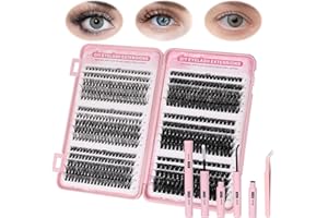 Rzęsy Aomig Wispy Cluster, 540 szt., pojedyncze kępki, mieszane tacki 8-16 mm, zestaw do przedłużania naturalnych rzęs (30 szt. + 40 szt. + 50 szt. + 60 szt. + 80 szt. + 100 szt)