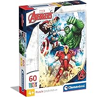 Clementoni Supercolor Marvel Avengers-60 Pezzi Bambini 4 Anni, Cartoni Animati, Puzzle Supereroi-Made In Italy, Multicolore, 