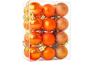 SECALIFE 24 Pieces 30 mm Christmas Baubles, Mini Christmas Tree Decoration Baubles, Mini Hanging Balls for Xmas Tree Halloween Thanksgiving Party Decorations, Orange