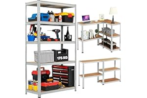 LUXTROUS Garage Shelving Units 5-Tier Storage Shelves, 175kg Per Shelf, 5mm MDF Boards, Shed Storage Racking Shelf Adjustable Metal BOLTLESS Design for Living Room,Office(Silver,70x30x150cm)