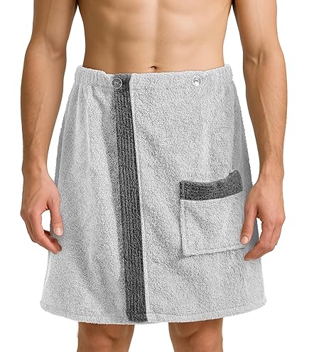 Saunakilt Herren Baumwolle - Saunatuch Mit Klettverschluss Grau