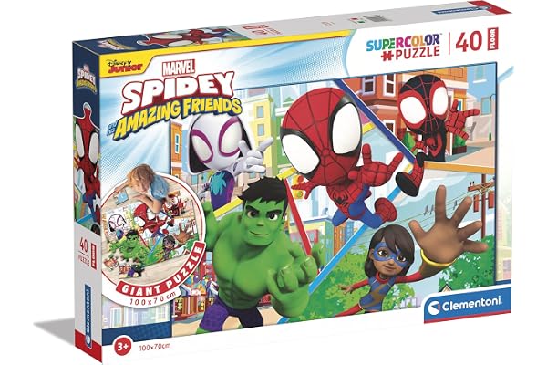 Clementoni - 25468 - Supercolor Puzzle Floor Marvel Spidey - 40 pièces - Puzzle de Sol, Puzzle Enfants 3 Ans, Puzzle Dessin animé - fabriqué en Italie