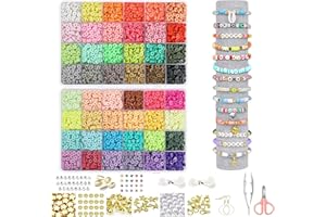 CKABELLY 9700PCS Clay Beads Bracelet Making Kit, 48Colors 2Boxes Flat Round Polymer Clay Beads, Heishi Beads Set for DIY Jewelry Making with Charm Letter Beads and Elastic Strings for Kids Adults