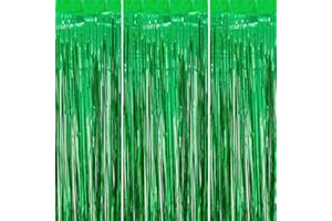 O-Kinee Cortina de Oropel Verde,Metálica Foil Fringe Cortinas Flecos,3 Piezas Brillante Metálico Cortina Cumpleaños,Aluminio Lamina Cortinas Dorada Fiesta Puerta Ventanas Decoración(1m*2.5m)