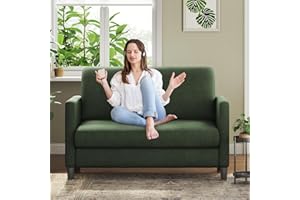 Welzona Two Seater Sofa, Modern 2 Seater Sofa, Teddy Fabric Sofa 2 Seater, Love Seat, Small 2 Seater Sofas for Living Room, Bedroom, Home Office, Studio, Apartment, Green