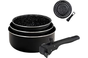 Bergner – Juego de 3 sartenes antiadherentes de aluminio prensado (16 +18 + 20 cm) – Apto para inducción – Mango extraíble – Negro