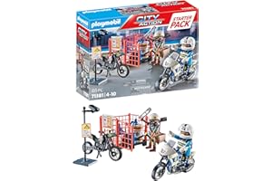 Playmobil 71381 Starter Pack Police - City Action - avec Un Policier, Un Bandit, des Motos et des Accessoires de malfaiteur - Dès 4 Ans