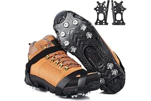 HONYAO Crampons, Crampon Neige Chaussures Bottes, Crampons à Glace pour Hommes Femmes, Véritables Pointes en Acier Inoxydable et Silicone Durable, Anti-Slip Crampons pour Marche Randonnée Pêche