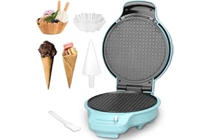 Baker's Friend - Waffle Cone Maker Machine with Toasting Control, Nonstick Bowl Maker, 7.5 Inch Ice Cream Cone Machine, Fine Crispy Waffle Maker, Rolling Pin