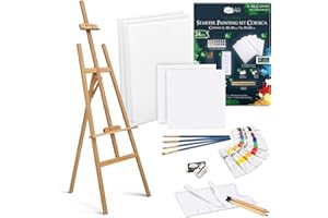Artina 24tlg. Malset mit Staffelei – Acrylfarben Set Corsica inkl. FSC® Holz Staffelei höhenverstellbar 150cm, 5X Keilrahmen, Pinsel & Zubehör – Künstler Set für Einsteiger & Hobbykünstler