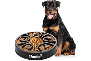 Decyam Gamelle Anti Glouton Chien Gamelle d'alimentation Lente avec Base Antidérapante Favorise Une Alimentation Saine Et Une Digestion Lente (Large, Noir 11.8")