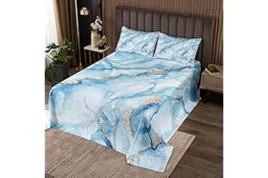 Homemissing Set di trapunta in marmo bianco blu oro glitter texture pietra dipinto set copriletto arte astratta copriletto trapuntato per bambini ragazzi ragazze naturale lusso trapuntato copripiumino