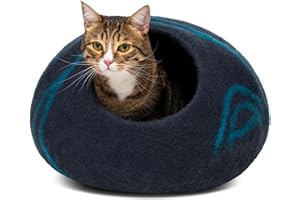 MEOWFIA Legowisko dla kota, wysokiej jakości filc, ręcznie robione legowisko w 100% z wełny merynosów dla kotów i kociąt (duże, czarne, Aqua)