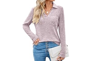 Gemulate Women's Jumpers Plus Size Ladies Jumpers for Women Long Sleeve Tops V Neck Jumper Lightweight Jumpers Sweatshirt Ribbed Tops S-XXL