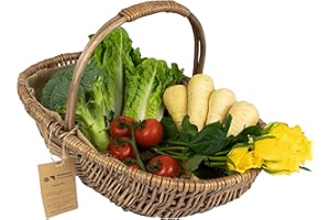 Wrenbury Flower Trug Basket with Handle - Gardening Harvest Basket Medium - Traditional Vegetable Sussex Trug for Allotment - Wicker Garden Trug Basket