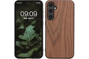kwmobile Carcasa Compatible con Samsung Galaxy S23 FE Funda - Funda Dura de Madera con Bumper de TPU - marrón Oscuro