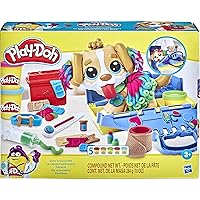 Play-Doh, Coffret Le Cabinet vétérinaire avec Chien, Mallette avec Rangement, Multicolore, 10 Outils et 5 Pots de pâte à Mode