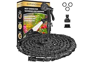 RUNNING BULLS Expanding Garden Water Hose Pipe with 8 Function Spray Gun Expandable Flexible Magic Hose Anti-Leakage Lightweight Easy Storage (Black 100FT)
