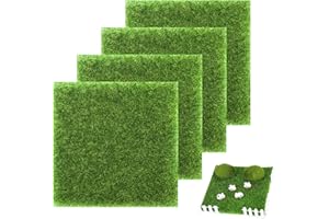 Fuletooye 4 Pcs Artificial Lawn Mat,Artificial Grass Mat,15CM x 15CM Miniature Lawn Life-Like Fairy Artificial Grass Garden Mat,Natural and Realistic Looking Garden Pet Dog Lawn