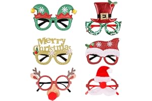 PAPU 6 Stück Lustige Weihnachtsbrillen,Weihnachtsbrillen Elchnase & Elf Weihnachten Brillen Rahmen Elch Nase Partybrillen Erwachsene Kinder Deko Weihnachten Party