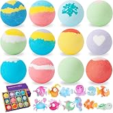 12 x Bath Bombs for Children, Containing Surprise Toy Indoors, Natural Organic Foaming Bath Bombs, Gift for Boys and Girls