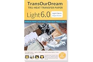 TransOurDream Tru-Heat Transfer Paper Light for Heat Press Machine Printable Vinyl 20 Sheets A4 Fabric Transfer Paper for Inkjet Printer Hot Peeling Vivid Color Durable Cost-Effective(TOD-06-20)