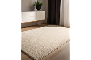 benuta Basic Alfombra Salon Pelo Largo Sohari salón - Crema 160x230 cm - Minimalista - Suave Lavable - Dormitorio, Pasillo, Comedor - Suelo Radiante