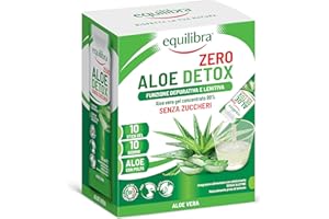Equilibra Aloe Detox Zero, Aloe Vera Gel Concentrato 99%, 10 stick da 30 ml, Filiera 100% italiana, con Polpa, Senza zuccheri, Funzione Depurativa e Lenitiva, Da Bere Puro o Diluito in Acqua