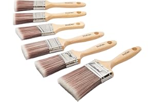 ProDec 6 piece Premier Trade Synthetic Paint Brush Set for a Smooth Finish Painting with Emulsion, Gloss, Satin Paints on Walls, Ceilings, Wood, Metal, 2x 1.5, 3x 2, 1x 3 inch Brushes