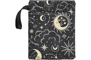 NICENEEDED Stars Moon Thicken Book Cover with Zipper, Waterproof Book Pouch with Front Pocket, Black, Polyester, 22*28cm