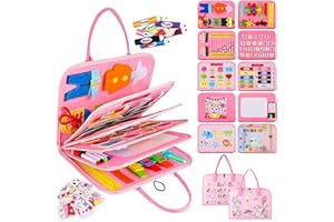ANOMM Busy Board dla małych dzieci, zabawka dla dzieci w wieku 1, 2, 3, 4 latków, 10 w 1, filcowa zabawka sensoryczna, zajęcia edukacyjne do nauki motoryki precyzyjnej, różowa
