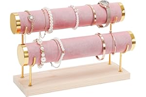 ProCase Porta Bracciali a 2 livelli, Espositore per Braccialetti con Case in Legno, Organizer Bracciali Orologi - Rosa