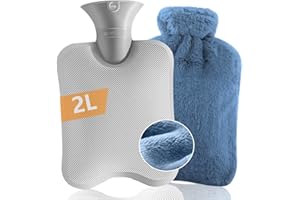 HABOWN Borsa dell'acqua Calda 2L, Borsa Acqua Calda con Peluche Morbida Copertura,Bottiglia di Acqua Calda, Scaldamani e Scaldapiedi, Hot Water Bottle per Scaldino Crampi e Sollievo Dal Dolore -Blu