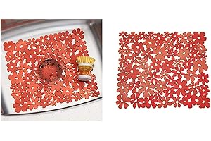 INTERDESIGN iDesign Blumz Tappetino lavello, Tappetino proteggi lavandino di misura standard in plastica PVC, rosso