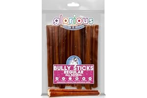 GLORIOUS TREATS AND CHEWS Premium Regular Bully Sticks for Dogs - 15 cm, 10 Count - All-Natural, Beef Pizzle Sticks for Puppies to Large Dogs, Dental Chew Treats for Healthy Teeth