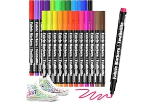 ‎KERIFI Textilstifte Textilmarker Waschmaschinenfest, 24 Stoffmalstifte Stoffmalfarben, Textilstift Stoffstifte Waschfest Kinder für T-shirt Lätzchen Stofftaschen Jutebeutel Kleidung(Mit 7 Schablonen Malen)