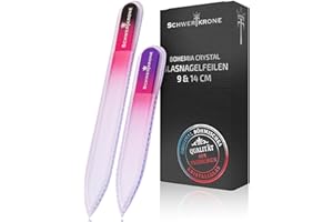 SCHWERTKRONE® 2er Set Glasnagelfeile [ORIGINAL BOHEMIA KRISTALL] - Glasfeile für Nägel hochwertig - Nagelfeile Glas für Naturnägel - Nail File Set Nagel Feilen - Nagelfeile Set 14cm + 9cm doppelseitig