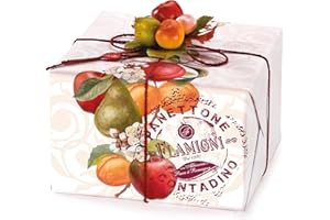 FLAMIGNI, Panettone Artigianale Contadino con Pera, Pesca, Mela e Albicocca Candita, Glassato con Nocciole, Mandorle e Zucchero, Senza Uvetta, Pacchetto con Decorazione per Natale, 1kg