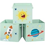 SONGMICS Cajas de Almacenaje, Juego de 3, Organizadoras de Juguetes, Cubos Plegables con Asas, para Habitación de Niños, Sala