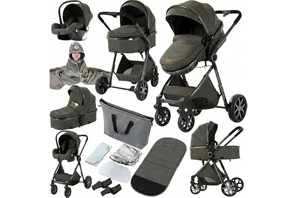 Prokoke Poussette 3 en 1, Poussette avec Réversible Deux Façons de Pousser, Pousette 3 en 1 avec Alliage d'aluminium à Cadre, Poussette Canne avec Conception Pliable en Un Clic (225 Deep Grey)