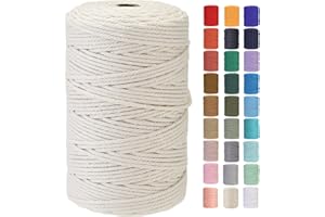 GOHOF Macrame Cord 3mm x 210m Premium Cotton Macrame Rope, 4 Strand Twisted Soft Cotton Cord, One of The Most Perfect Materials for Macrame Art, Cotton String Without Chemicals (Beige)
